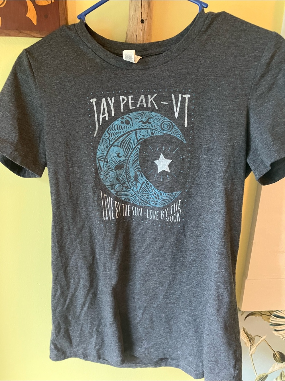 Jay peak Bella Canvas Charcoal Kids Tee with Blue Crescent Moon Graphic